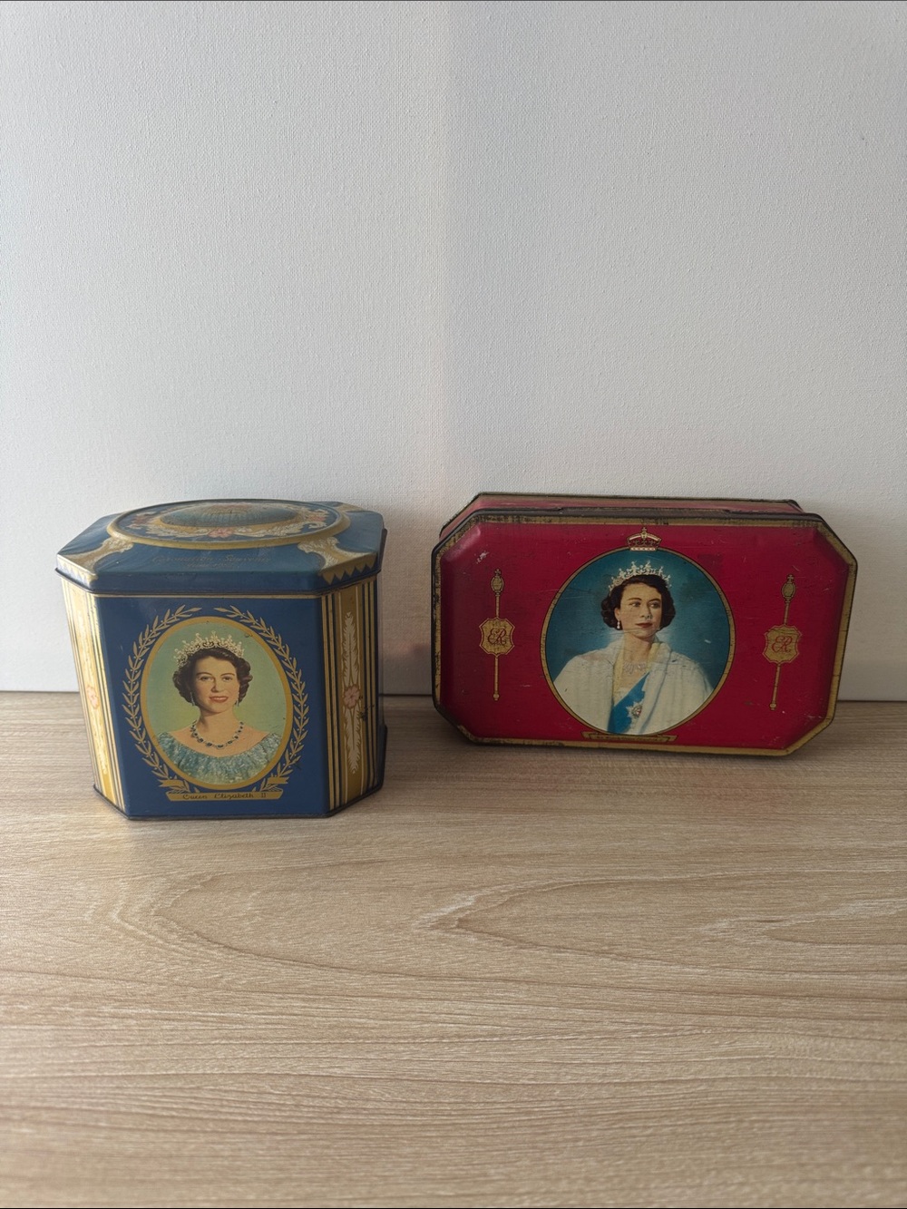 Vintage 1953 Queen Elizabeth II Coronation Tins Set of 2 Royal Souvenirs